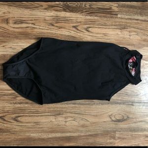 High neck black leotard with sheer flower back